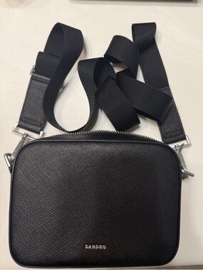 Sandro Black Textured Crossbody Camera Bag